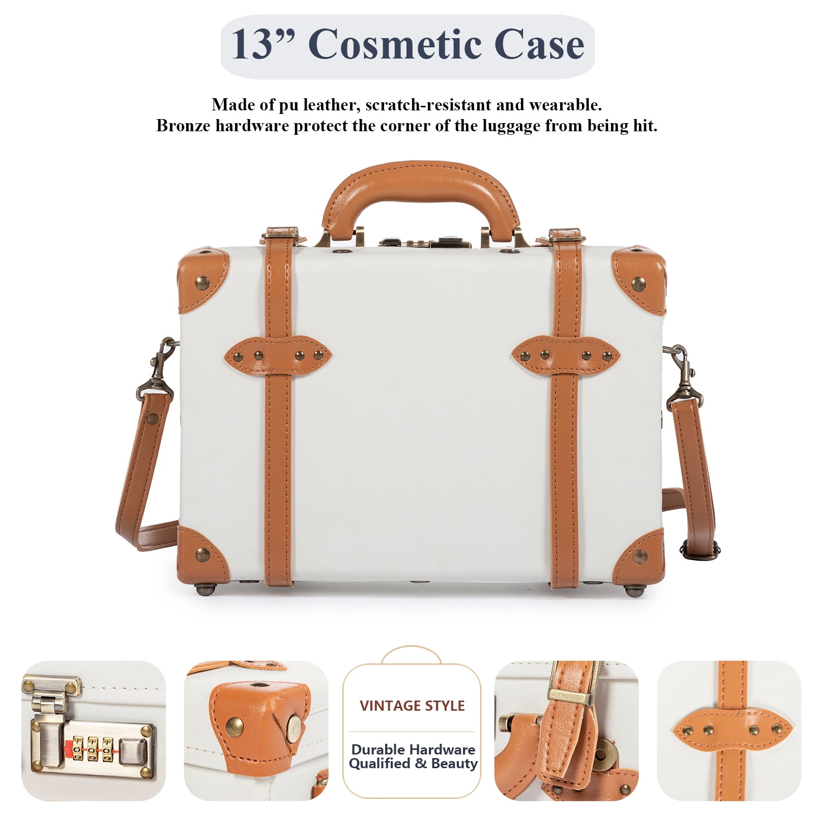 COTRUNKAGE Minimalist 2 Piece Vintage Luggage Sets Travel Carry On Suitcase for Women with Spinner Wheels, Pearl White