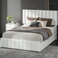 thumbnail image 3 of Queen Bed Frame, Linen Quilted Upholstered Platform Bed with Adjustable Headboard & 4 Storage Drawers, Sturdy Wooden Slats Support, 3 of 7