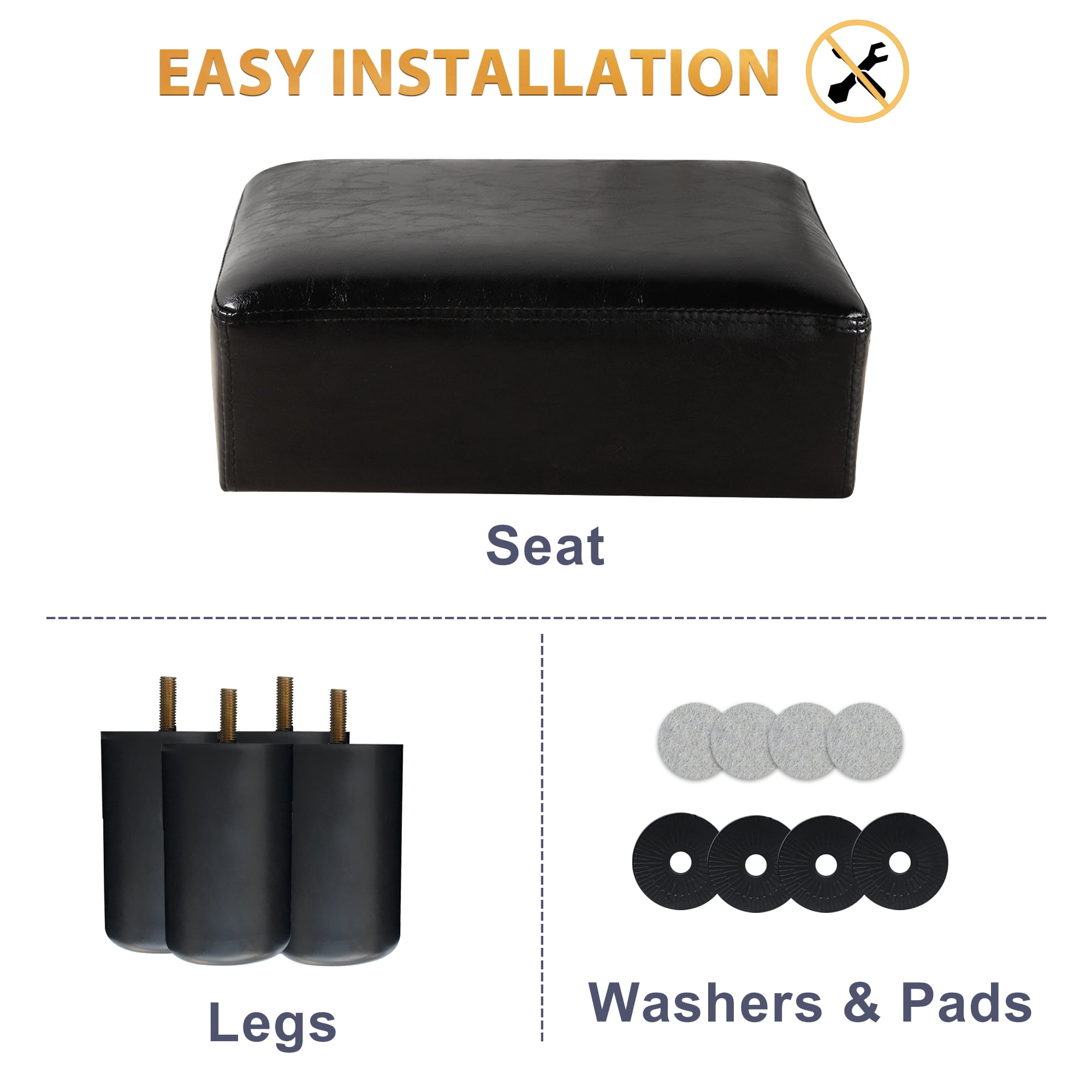 Dycanpo Small Rectangle Foot Stool Footrest Ottoman Stool with Faux Leather for Living Room, Black