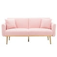 thumbnail image 2 of Convertible Loveseat Sofa, Modern Teddy Fabric Upholstered Leisure Accent Sofa Couch with Adjustable Backrest and Metal Feet, Folding Futon Sofa Sleeper Bed for Living Room Bedroom Office, Pink, 2 of 7