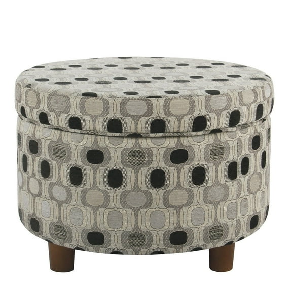 Wooden Ottoman with Geometric Patterned Fabric Upholstery and Hidden Storage
