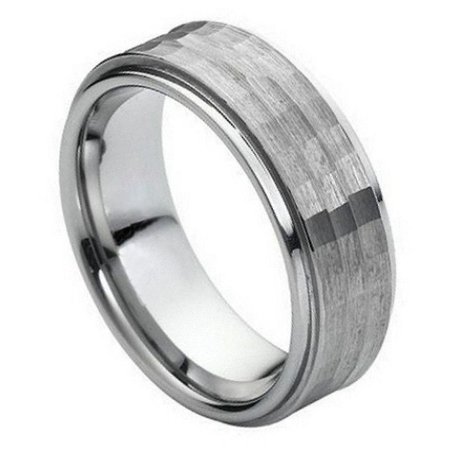3.25 Mm Hammered Band - 9mm - For Men or ladies Stepped Edge With Hammered Center Tungsten Carbide Wedding Band Ring
