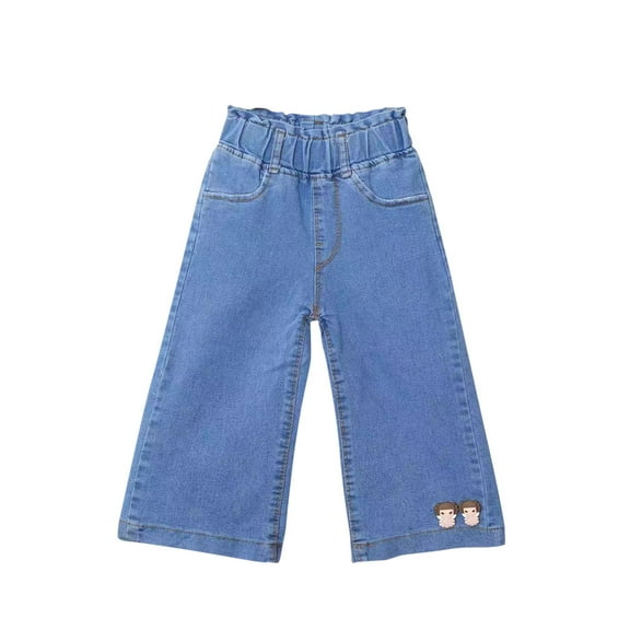 breaise Baby Girls' Wide Leg Denim Pants Kids Straight Leg Graphic Denim Pants Loose Fit Solid Jeans with Pockets
