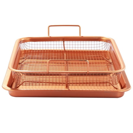 Oven Tray Big Crisper Tray Set Non Stick Cookie Sheet Tray Air Fry Pan Grill Basket Oven Dishwasher Safe Oil Free ()