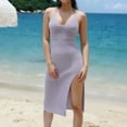 thumbnail image 2 of VEKDONE Strap Dress for Women Oversized Sexy Halter Scoop Neck Sundress Casual Side Split Backless Dresses Hollow Out Breathable Beach Dress Purple L, 2 of 7