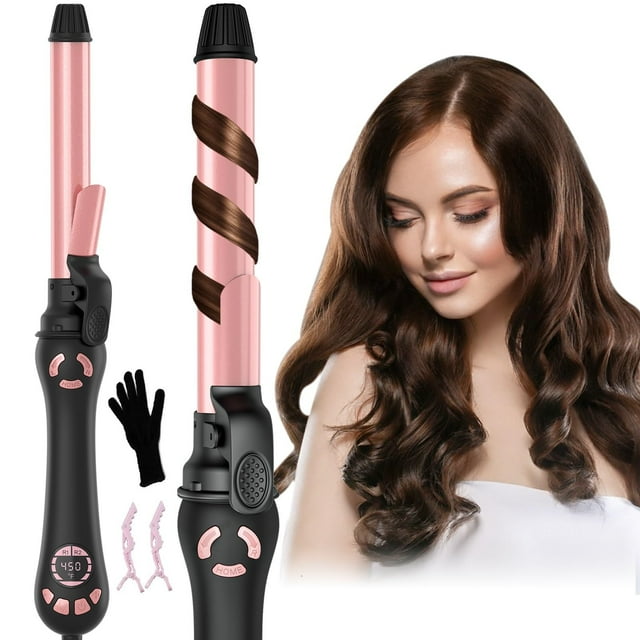 Rizador giratorio - Rizador automático de 1 pulgada para rizos duraderos Ondas Varita rizadora giratoria de 2 velocidades 20 Temperatura 250- 450 F Planchas autorizadas Barril largo Doble voltaje