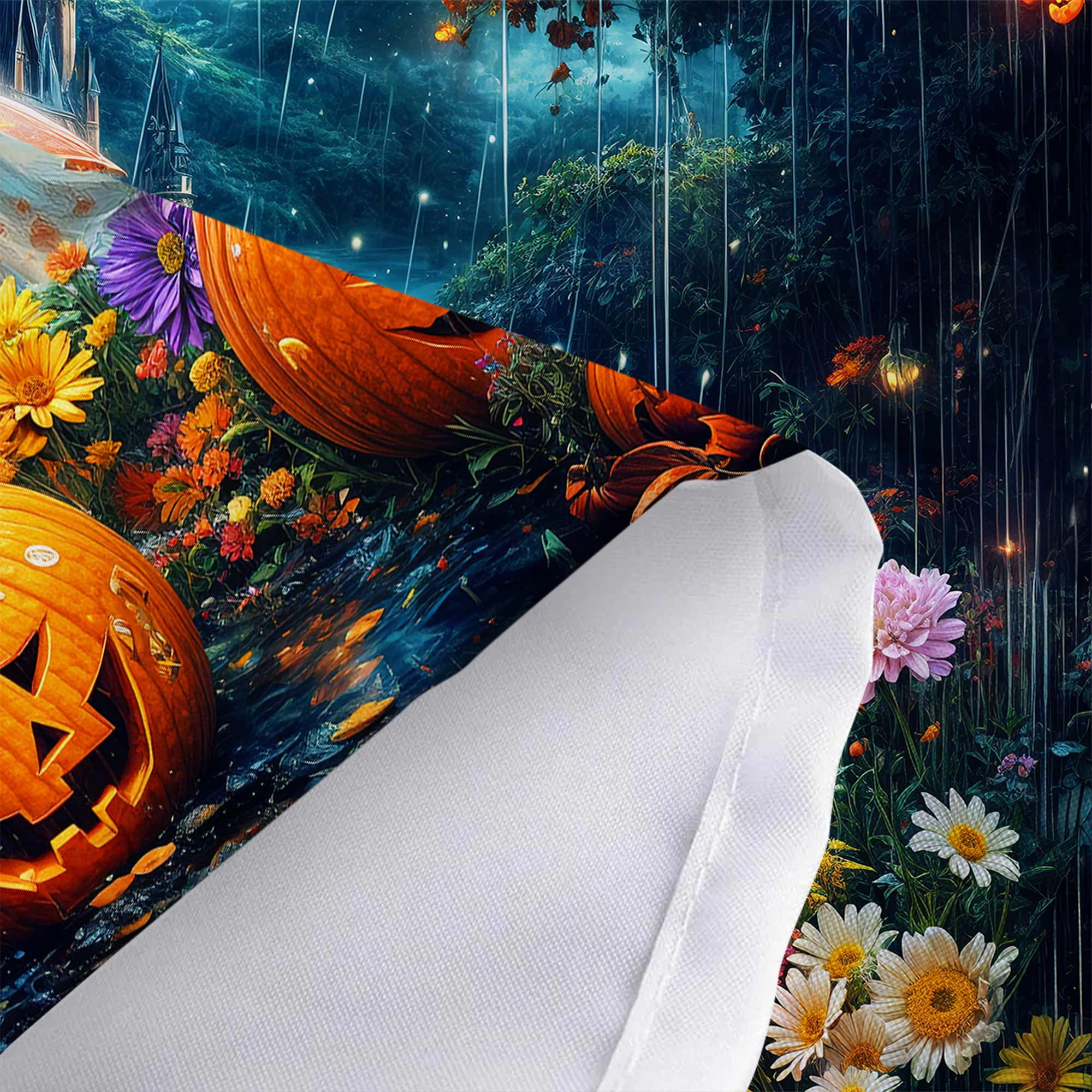 Cute Ghost Halloween Shower Curtain, Funny Watercolor Floral Umbrella Pumpkin Forest Castle Bathroom Decor Curtains, Spooky Night Gothic Waterproof Shower Curtain for Bathroom with Hooks, 70X75in