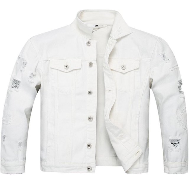 LZLER Casual Jean Jacket for Men Ripped Sports Denim Jacket
