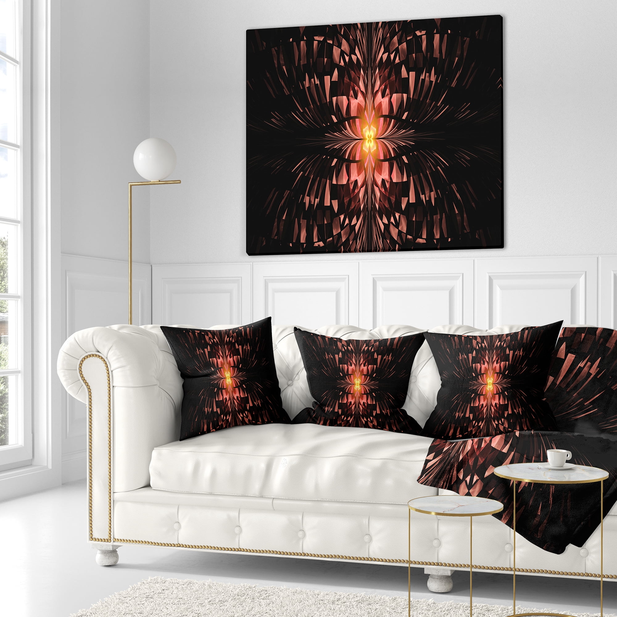 Designart Brown Butterfly Pattern on Black - Abstract Throw Pillow - 18x18