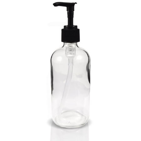 16 oz CLEAR Boston Round Glass Bottle - w/ Lotion Pump - pack of 4