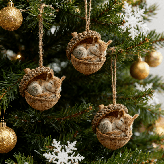 Woodland Creature Acorn Ornaments Cozy Forest Christmas Series 2026 Pine Cone Figurine Premium 3D Resin Build Acrylic Hanging Accent Home Party Warm Holiday Display UKHBMC | Fox