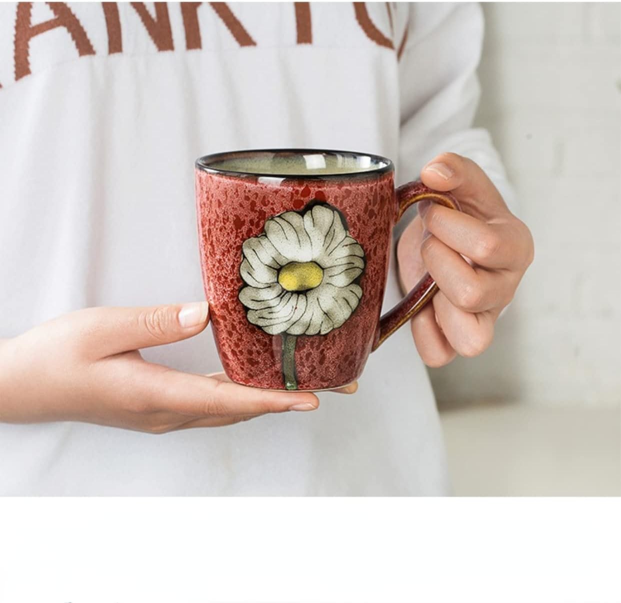 Set of 4 Floral Ceramic Coffee Mugs, 12oz - Handcrafted Kiln Glazed Mugs, Microwave & Dishwasher Safe, for Cappuccino, Tea, Latte & Espresso, Multicolor
