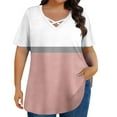 thumbnail image 3 of YanHoo Womens Summer Tops Criss Cross V Neck Short Sleeve Shirts Loose Casual Dressy Blouses Striped Color Block Printed Plus Size Tshirts White,XXXXL, 3 of 7