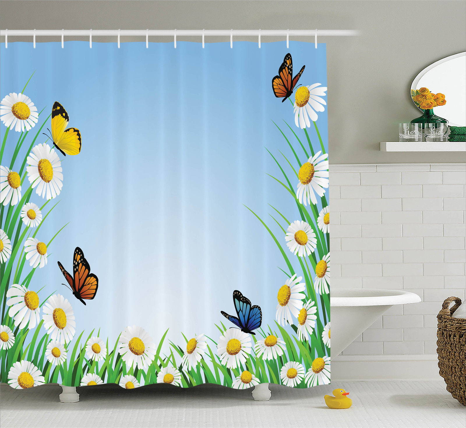 Shower Curtain Set, Daisies With Butterflies