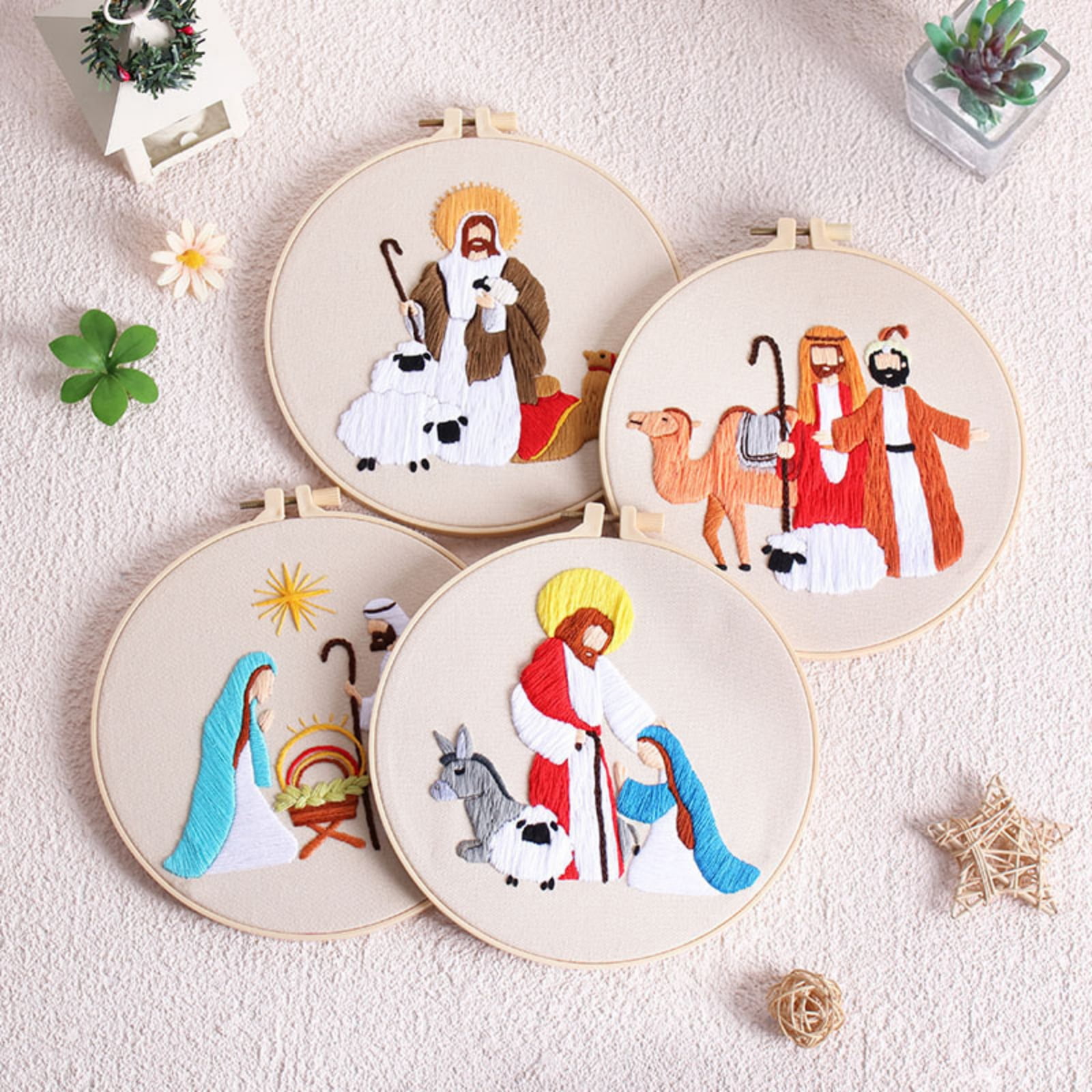 4Pack Nativity Embroidery Kit Christian Embroidery Kit Christmas Cross Stitch Kit Christmas Embroidery Starter Kit Nativity Beginner Set Needlepoint Kit Set Nativity Embroidery Kit