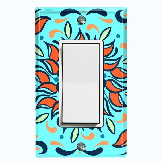 Metal Light Switch Plate Cover Orange Blue Flower Tile Pattern TIL003