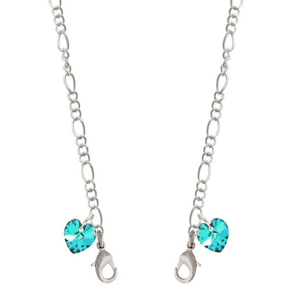Teal Crystal Heart Silvertone Face Mask Necklace