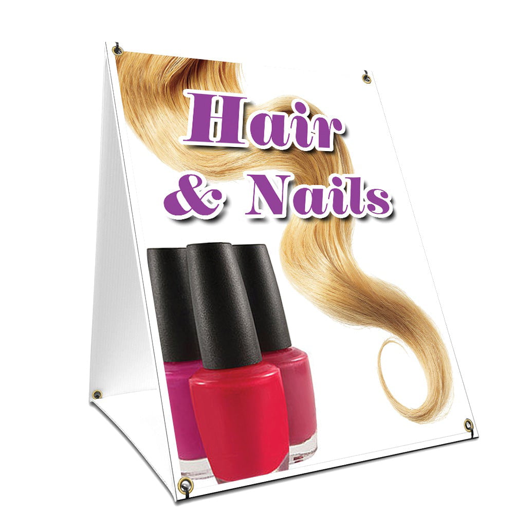 A-frame Sidewalk Sign Hair & Nails With Graphics On Each Side 