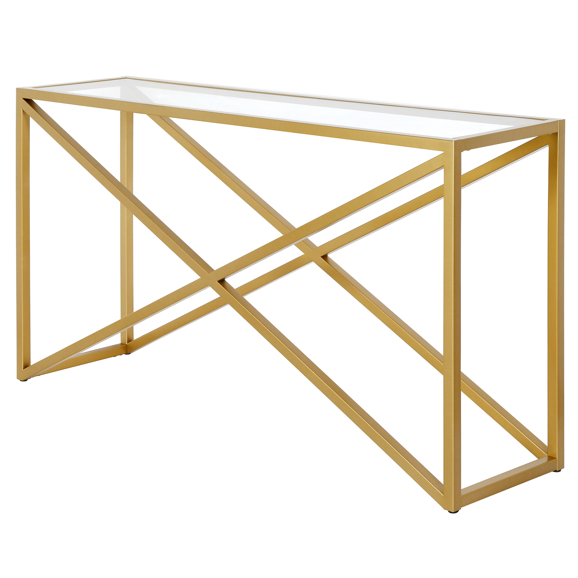 Evelyn&Zoe Calix 55" Wide Rectangular Console Table, Brass