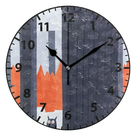 9.84in Owl in A Forest PVC Canvas Wall and Table Clock with Canvas Texture, Black or Gold Hands