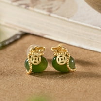 K-KED Jade Blessing Bag Earrings Natural 925 Silver Gemstones Women Delicate Jewelry Ear Studs-Green