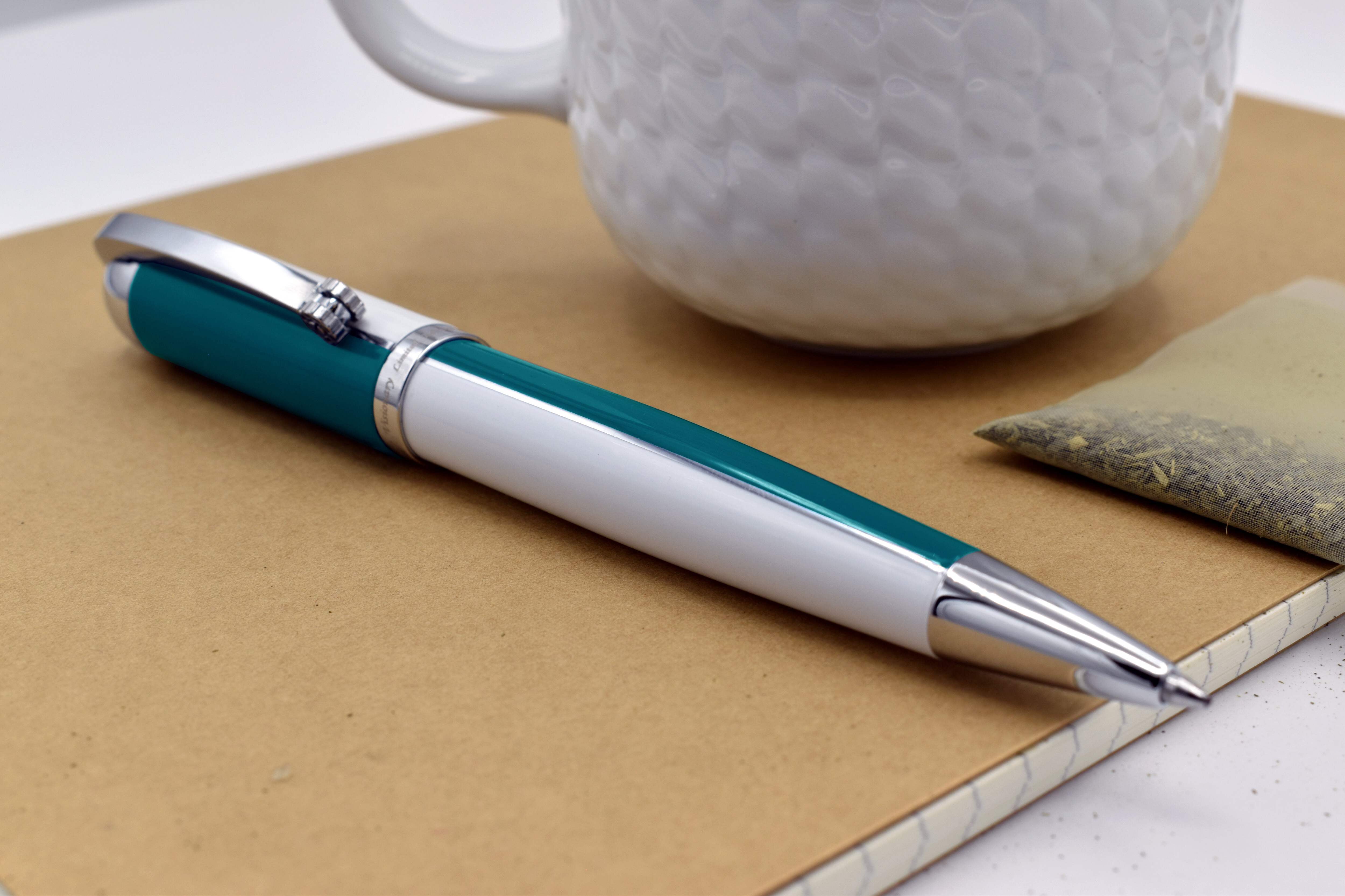 Xezo Xezo Visionary® Brass  Aluminum Enameled Ballpoint Pen - Teal Green / White