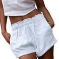 thumbnail image 7 of Cmfcve Women's Linen Shorts Plus Size Loose Wide Leg Sweat Shorts High Waist Straight Summer Shorts, 7 of 7