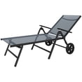 thumbnail image 1 of Outsunny Outdoor Lounge Chair, 5-Level Adjustable Folding Chaise Chair with 2 Wheels for Backyard, Beach, Poolside, Grey, 1 of 7