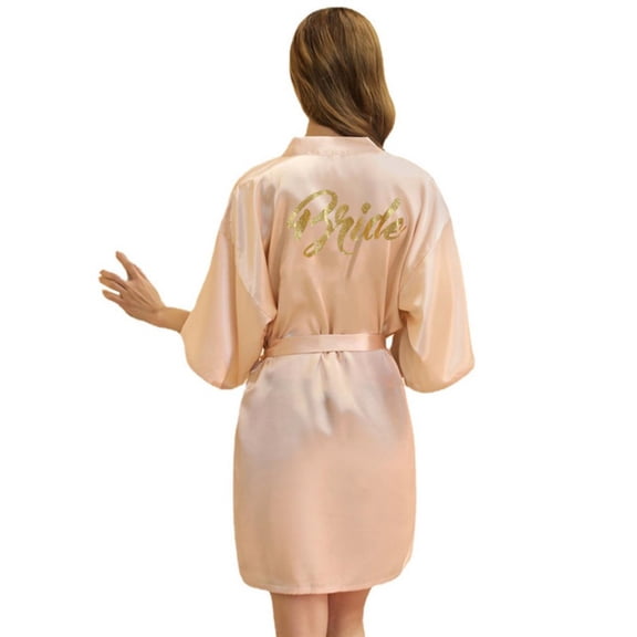 LYMAYTER Women Satin Robe Summer Fashion Lightweight Gold Lettered Kimono for Sleepwear Bathrobe S-2XL