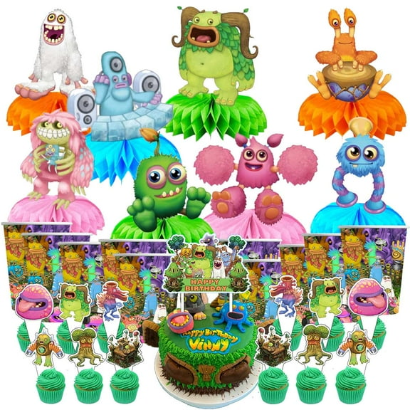 My Singing Monsters Party Supplies Decor Cups Fans Decorations Honeycomb Centerpieces Cake Toppers