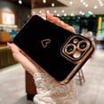 thumbnail image 3 of Compatible with iPhone 14 Case Cute, Luxury Plating Heart Phone Case, Electroplated Edge Bumper Case for Women Girls Soft TPU Shockproof Camera Protective Back Cover - Black, 3 of 9