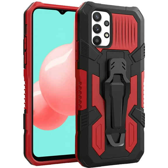 for Samsung Galaxy A32 5G Rugged Heavy Duty Dual Layers Hybrid Shockproof Protective Shell with Built in Metal Clip Holder & Kickstand Cover ,Xpm Phone Case [Red]