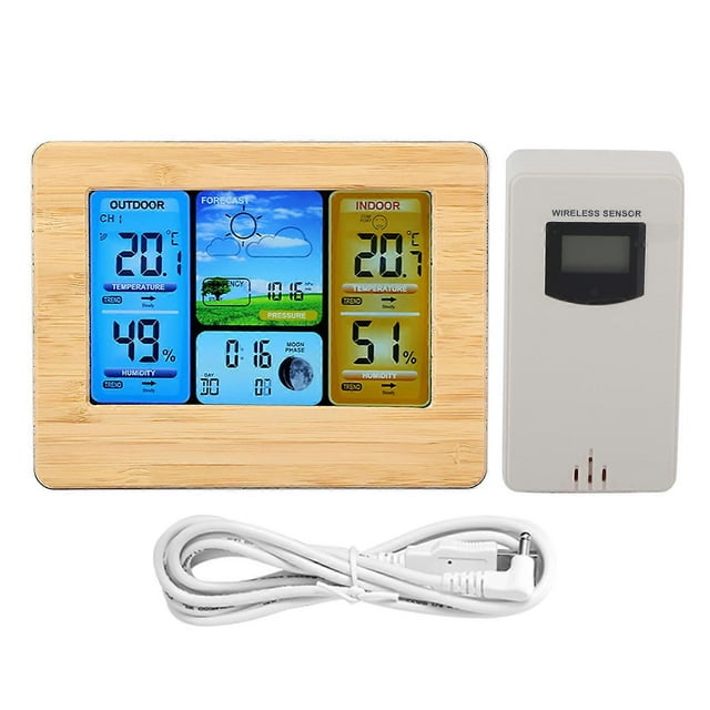 LCD Digital Wireless Weather Station Clock Thermometer Indoor&Outdoor Humidity (Yellow)