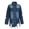 thumbnail image 4 of Ikevan womens coats Street Ripped Mid-length Distressed Solid Slim Denim Jacket, 4 of 6