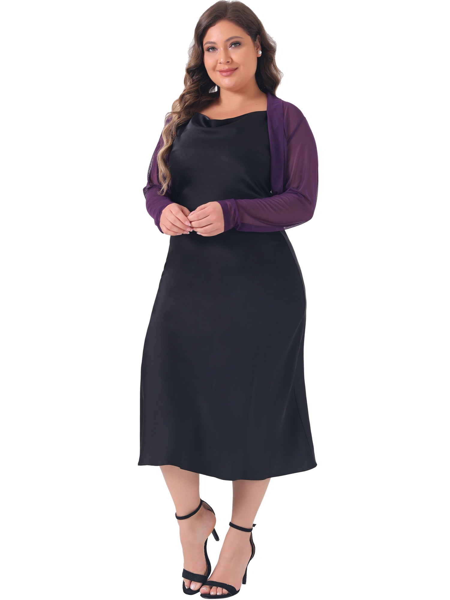 DARING DIVA Women's Plus Size Mesh Crop Long Sleeve Sheer Bolero Shrug Top 4X Purple