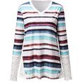 thumbnail image 4 of Blusa cómoda de manga larga con cuello en V y estampado a rayas para mujer Fridja  FKASFK4923, 4 of 5