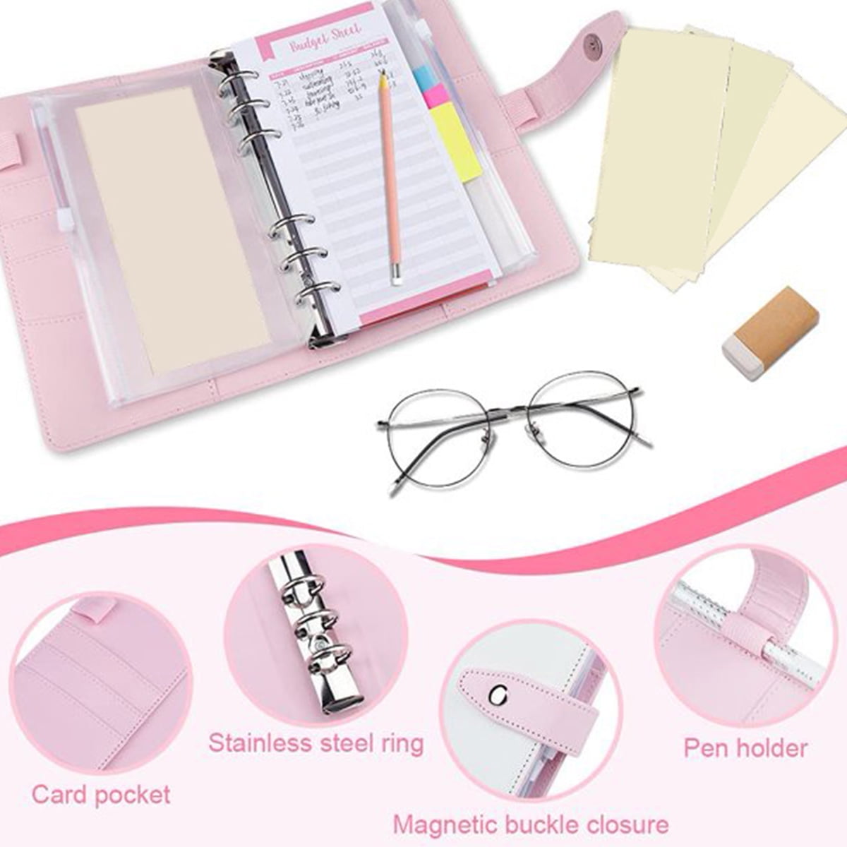 Multifunctional A6 Budget Binder with 12 Clear Zip Pockets and 12 Budget  Sheets PU Cash Envelopes Portable Envelopes Organizer for Budgeting and  Money Saving 