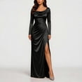 thumbnail image 5 of Smsaxvxz Women's Cowl Neck Satin Maxi Dress Long Sleeve High Slit Formal Evening Gown for Wedding Guest Bridesmaid Party Black S, 5 of 7