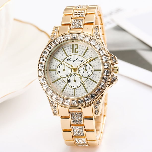 Reloj de hombre con tres ojos, escala digital, diamantes de imitación, cuarzo, reloj de mujer