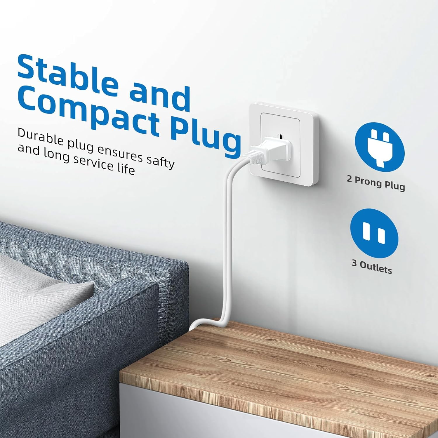 JJEAN-TiFFCOFiO Indoor Extension Cord, 2 Prong 25 Feet Extension Cord, 3 Polarized Outlets with Safety Slide Windows,13A/1625W, 16 AWG, 1 Pack