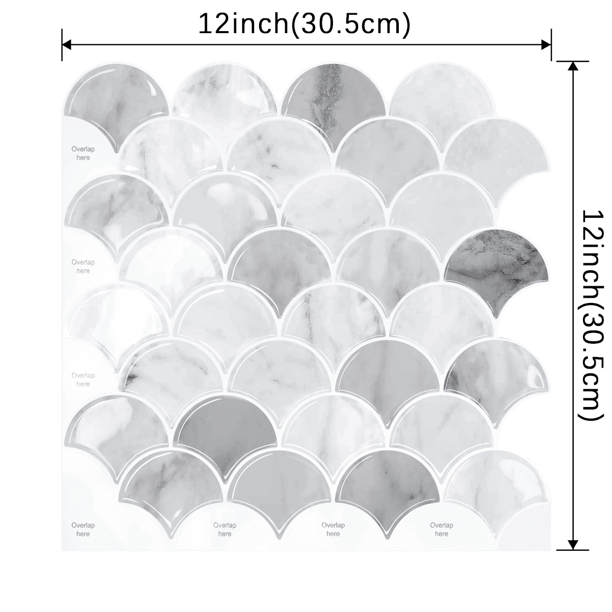 20 Sheets Peel and Stick Tile for Bathroom Kitchen Backsplash Tile Stickers Peel and Stick on Backsplash 12"x12" Fish Scale Removable Back Splash for Renters Living Room Fireplace