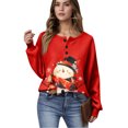 thumbnail image 2 of Women's Casual Christmas Print Waffle Henley Shirt Long Sleeve Top Button Up V Neck Loose Knit Fall Winter Favorite Blouse,Red,L, 2 of 8