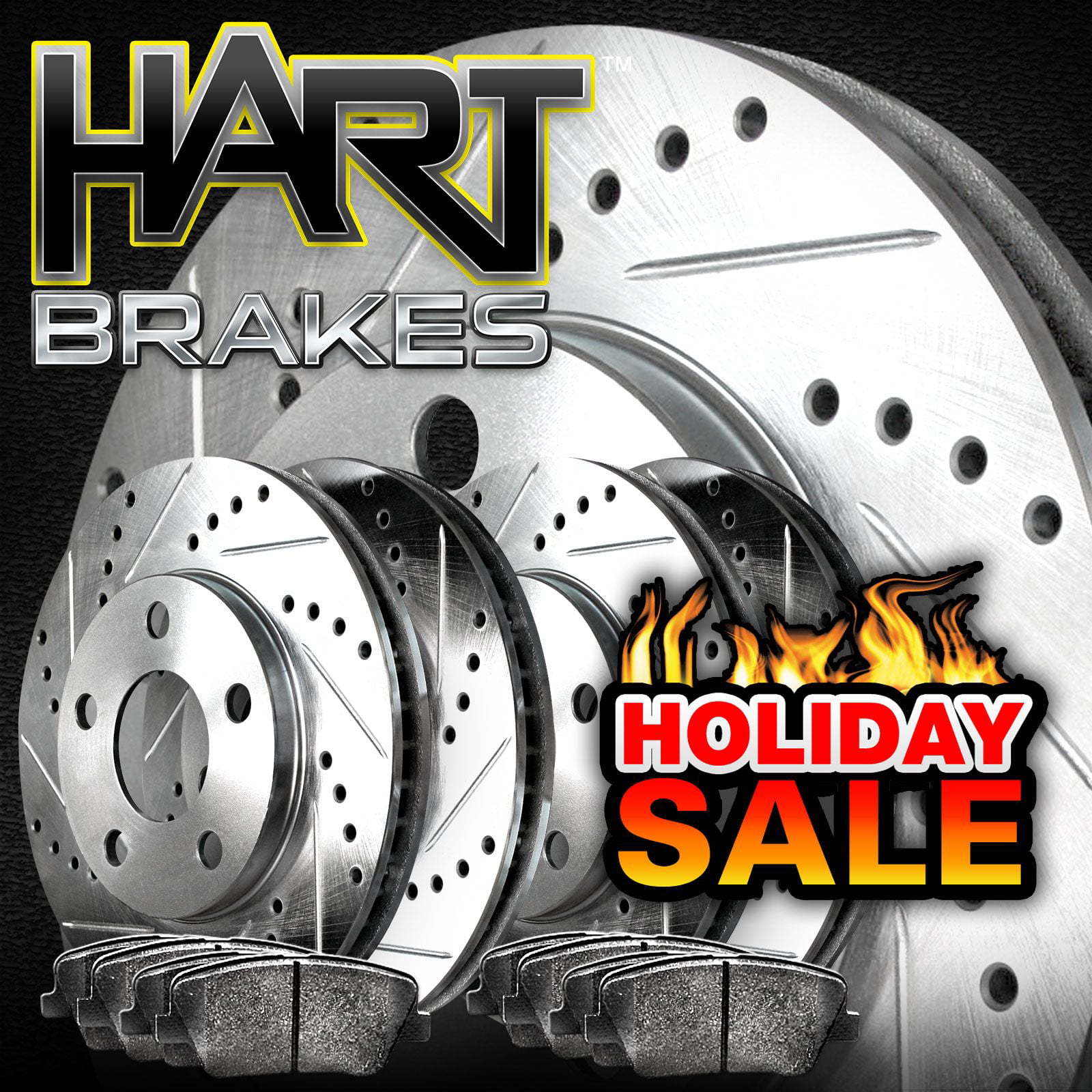 Hart Brakes Front Rear Silver Drilled/Slotted Brake Rotors Ceramic Brake Pads 