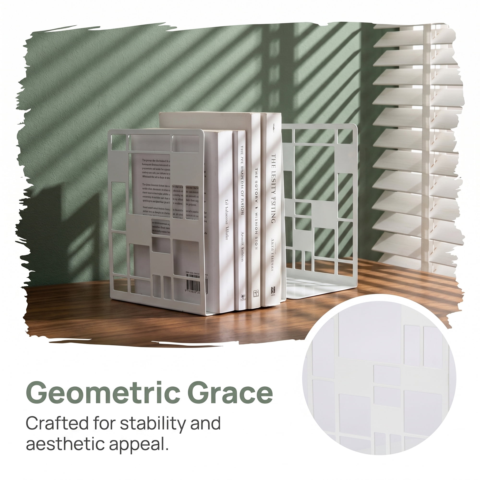 Unique Bargains Geometric Metal Bookends Decorative Book Ends for Shelves White  Style A 4.7"x3.7"x6.7"