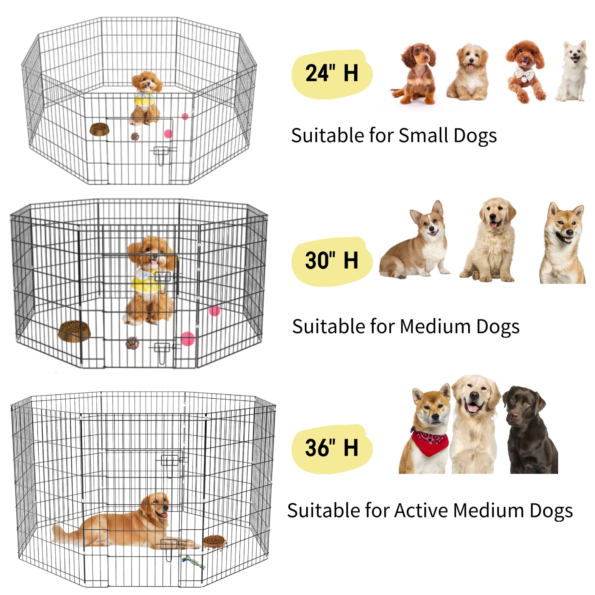 ZephyPaws Foldable 8-Panel Dog Playpen for Indoor Outdoor, 36" Pet Fence with Door, Rustproof & Expandable Puppy Pen for Small/Medium/Large Dogs, Rabbits, Ducks - Quick Assembly for Yard, RV, Travel