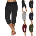 thumbnail image 2 of Utoimkio Capri Yoga Pants for Women Summer Casual Stretch Straight Leg Sweatpants High Waisted Drawstring Cropped Yoga Pants for Women, 2 of 9