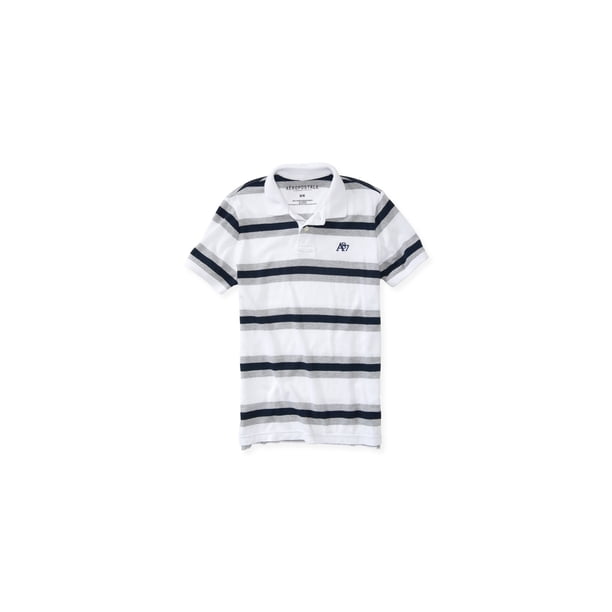 Aeropostale A87 - Polo de rugby a rayas para hombre, color blanco, mediano Aeropostale polo, rugbi