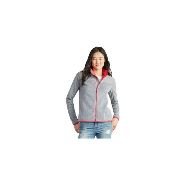Aeropostale Womens Solid Full-Zip Fleece Jacket, Grey, Juniors, Small