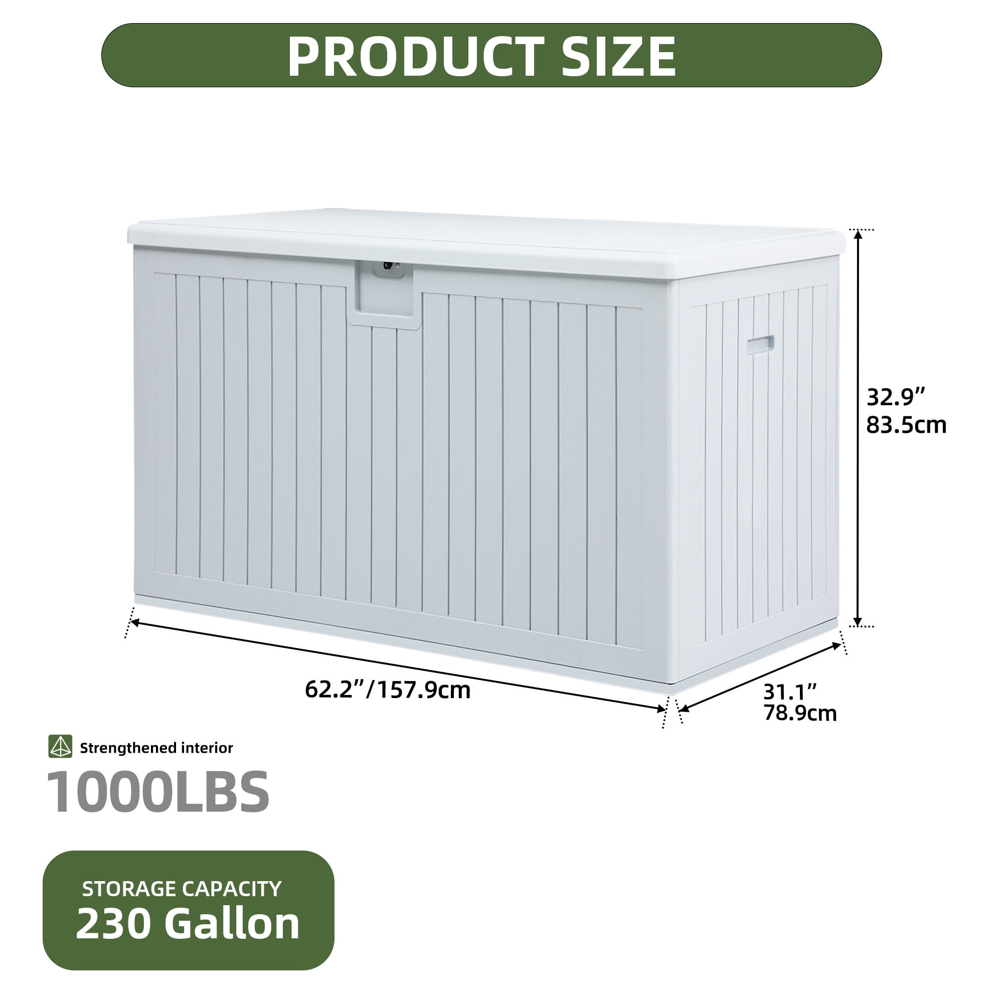 Uforic XXL 230 Gallon Large Deck Box, Outdoor Storage for Patio Cushions, Garden Tools, Flexible Divider, Waterproof, Lockable, White