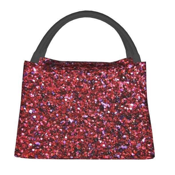 Fotbe Red Glitter Bolsa Térmica Portátil con Estampado, Bolsa de Entrega de Alimentos Aislada, Bolsa Reutilizable de Gran Capacidad para Comidas y Supermercado